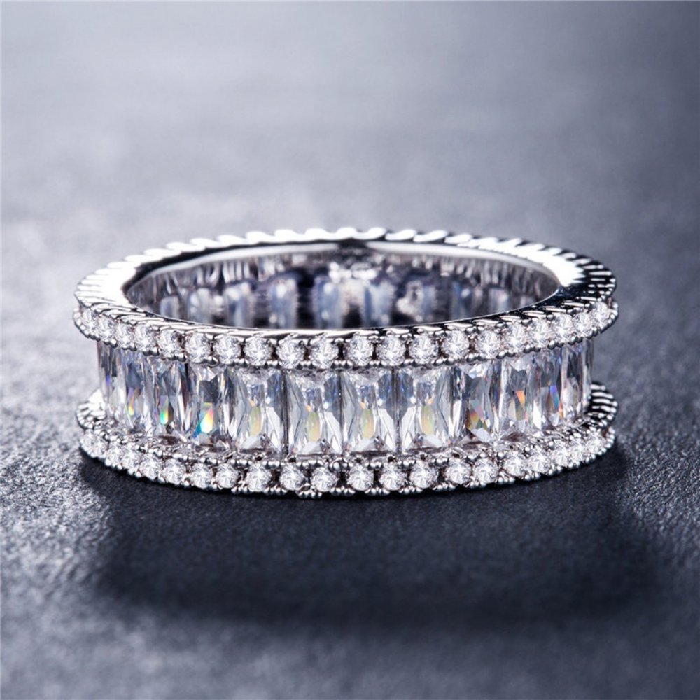 NEW 925 Silver Baguette Round Diamond  Ring 10 - Picture 8 of 10